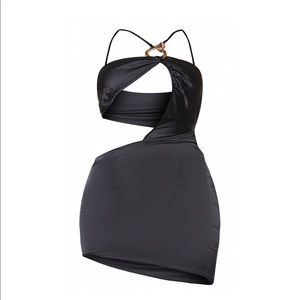 Shape Black Satin Snake Trim One Shoulder Bodycon Dress